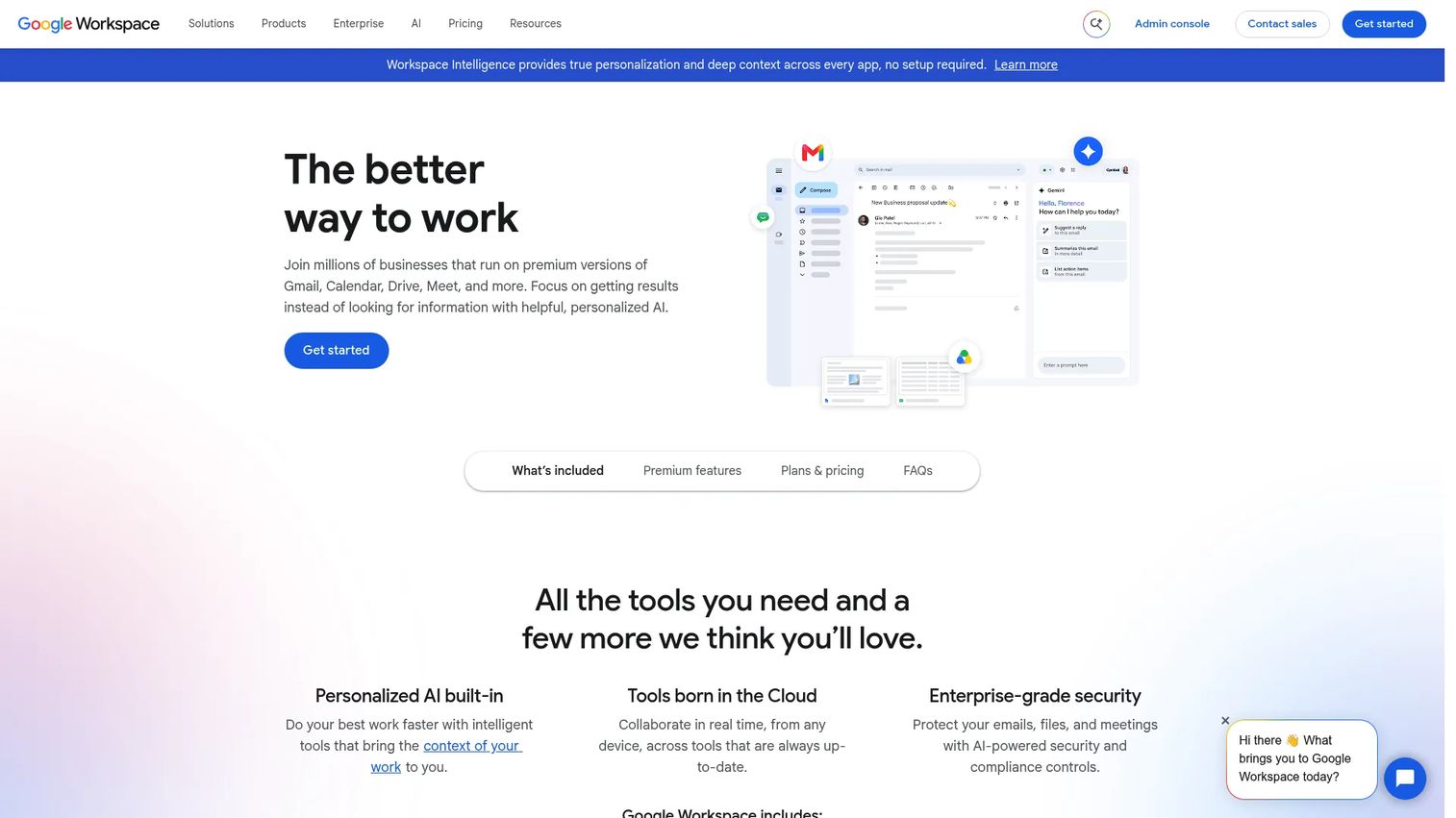 Google Workspace collaboration tools including Google Chat, Drive, Sites, and Meet