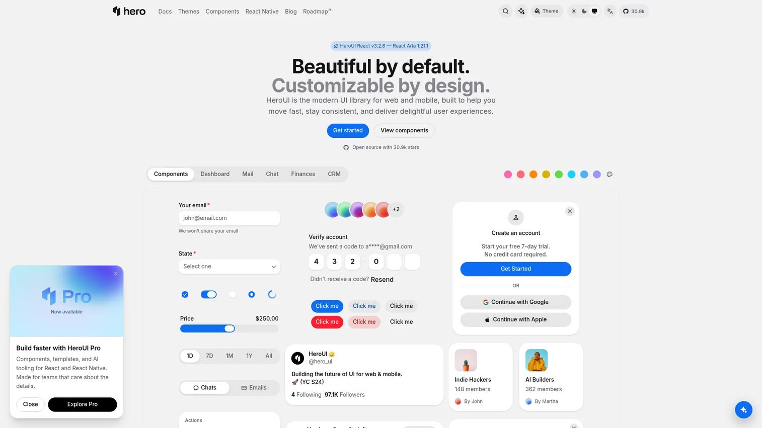 HeroUI React components for polished SaaS product interfaces