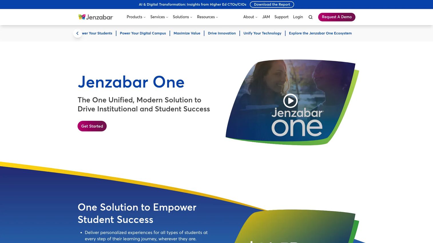 Jenzabar One finance and student administration dashboard.