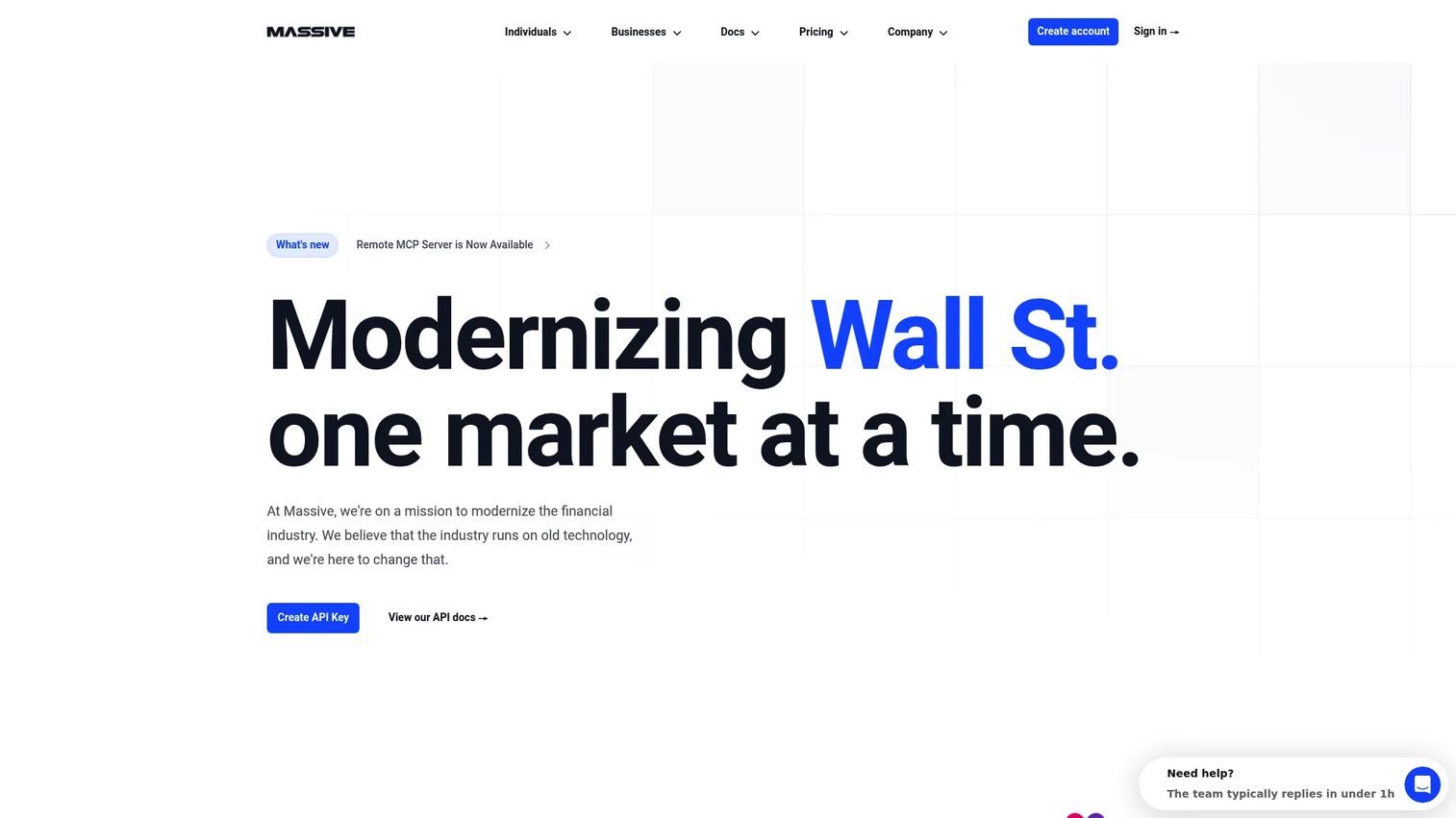 Polygon.io market data API dashboard