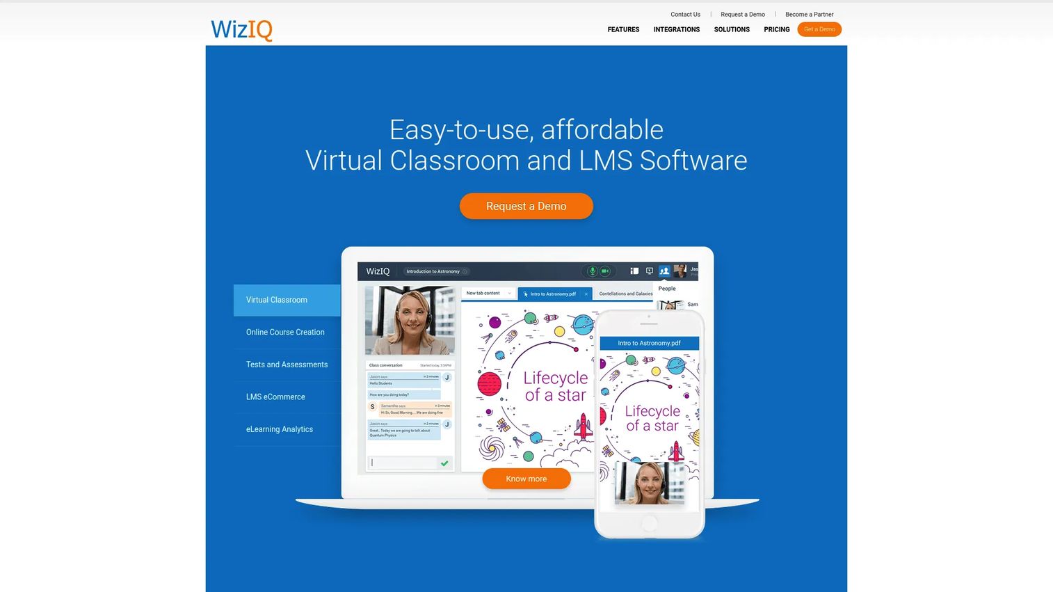 WizIQ online learning platform homepage