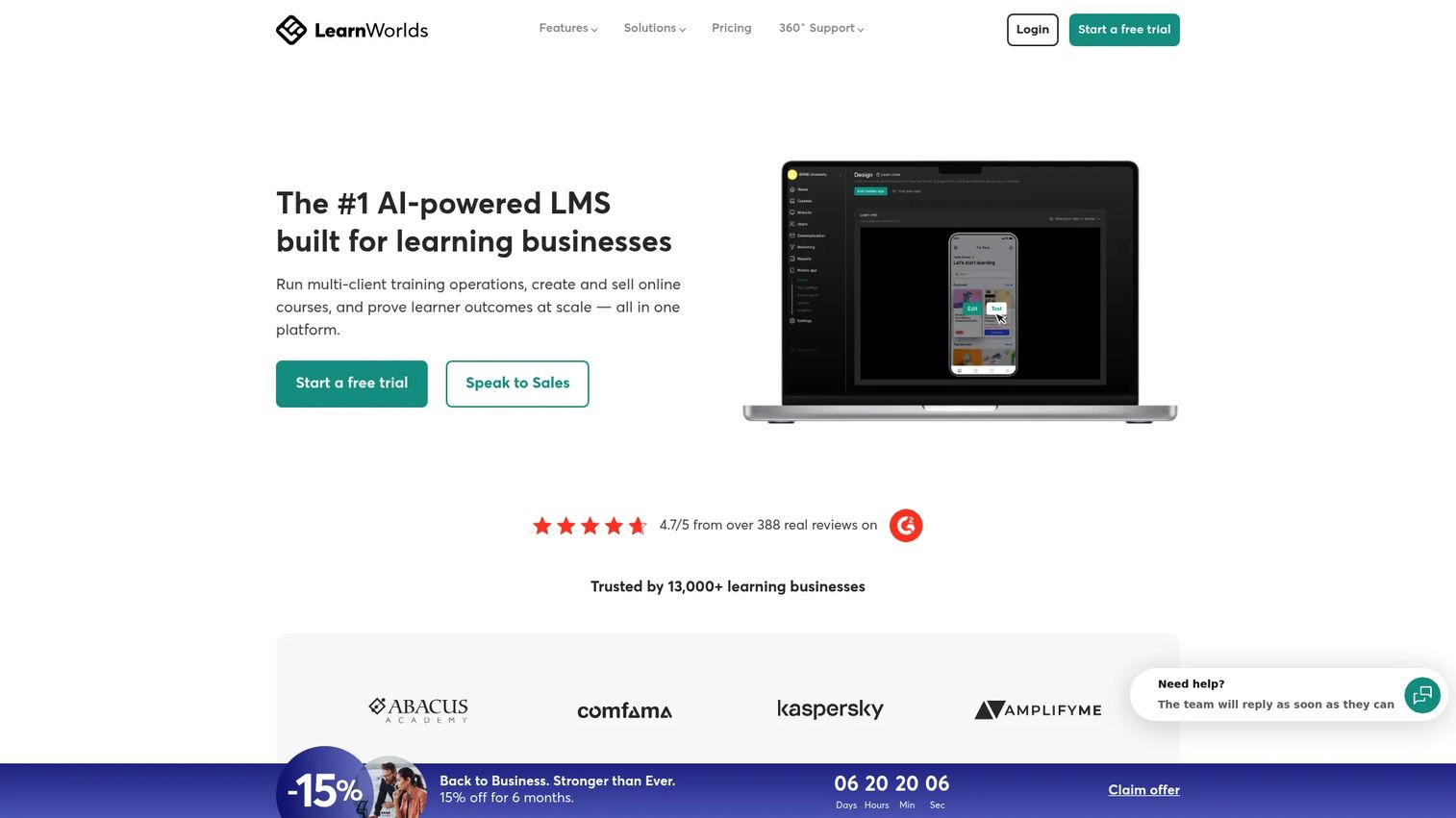 LearnWorlds course builder interface