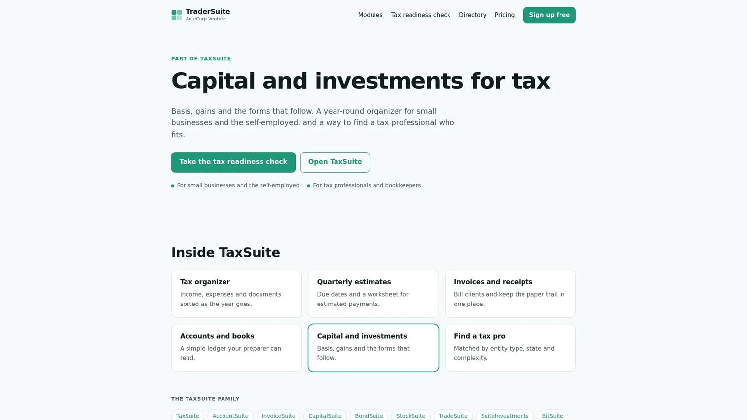 Trader Suite capital and investment tax organization platform
