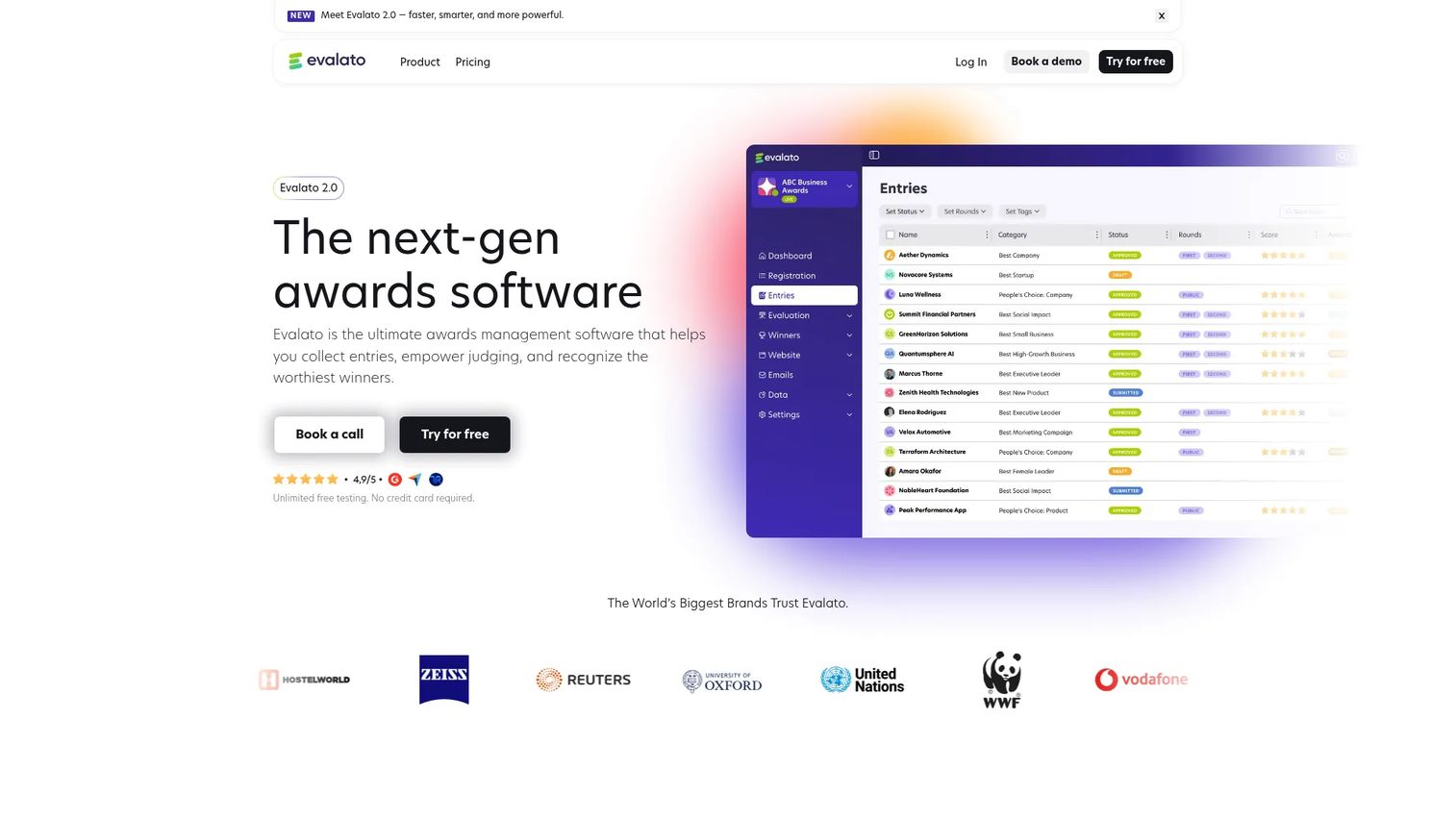 Evalato awards management software judging and winner selection interface