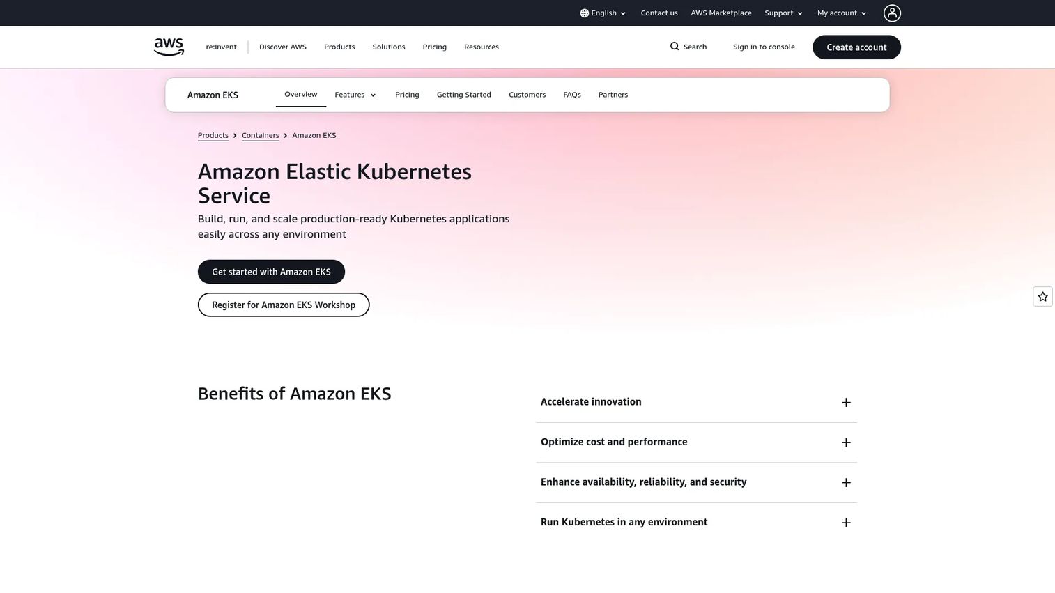 Amazon Elastic Kubernetes Service cluster management in AWS