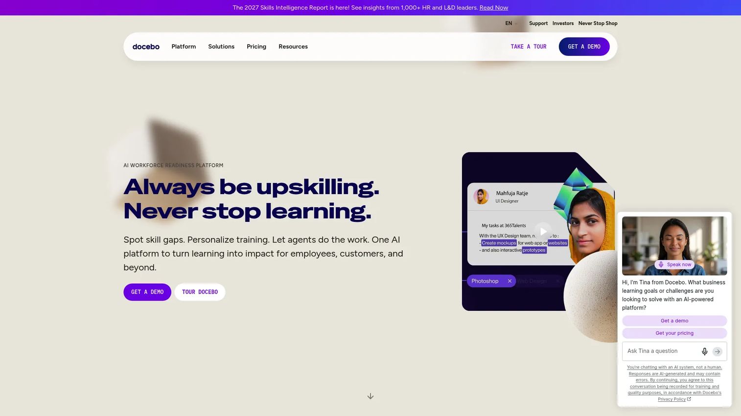 Docebo enterprise learning platform dashboard