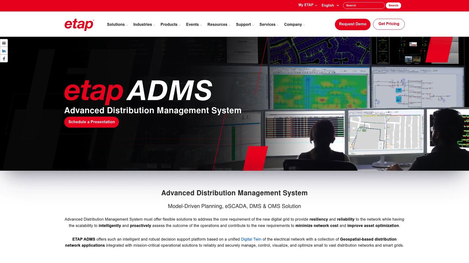 ETAP Advanced Distribution Management System network modeling interface