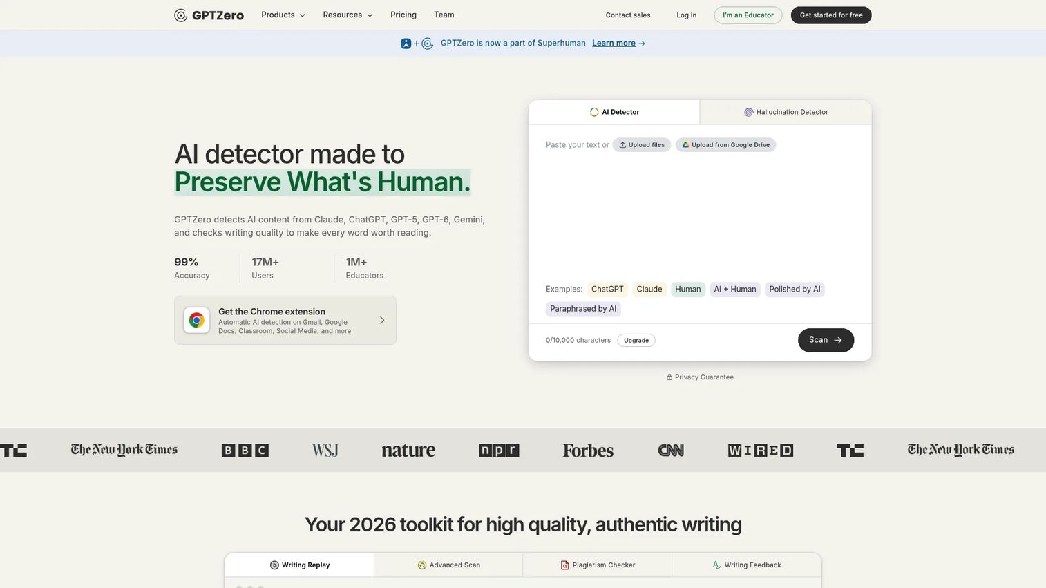 GPTZero educator dashboard reviewing possible AI generated writing
