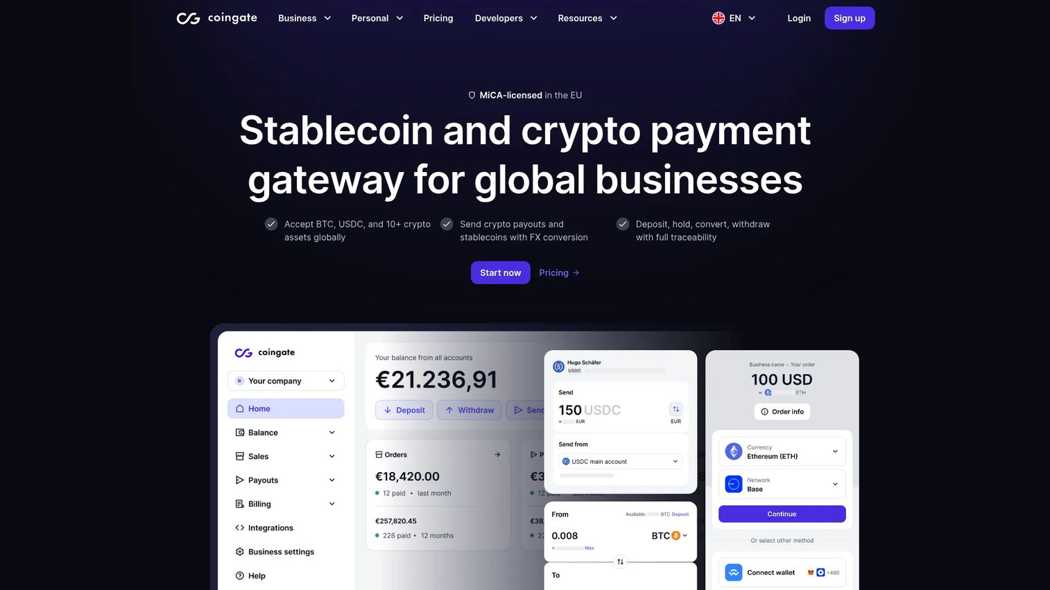 CoinGate homepage screenshot