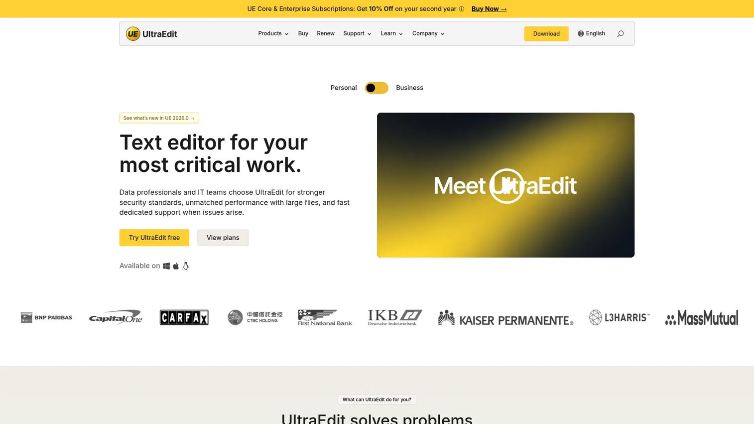UltraEdit interface showing large file editing and syntax highlighting