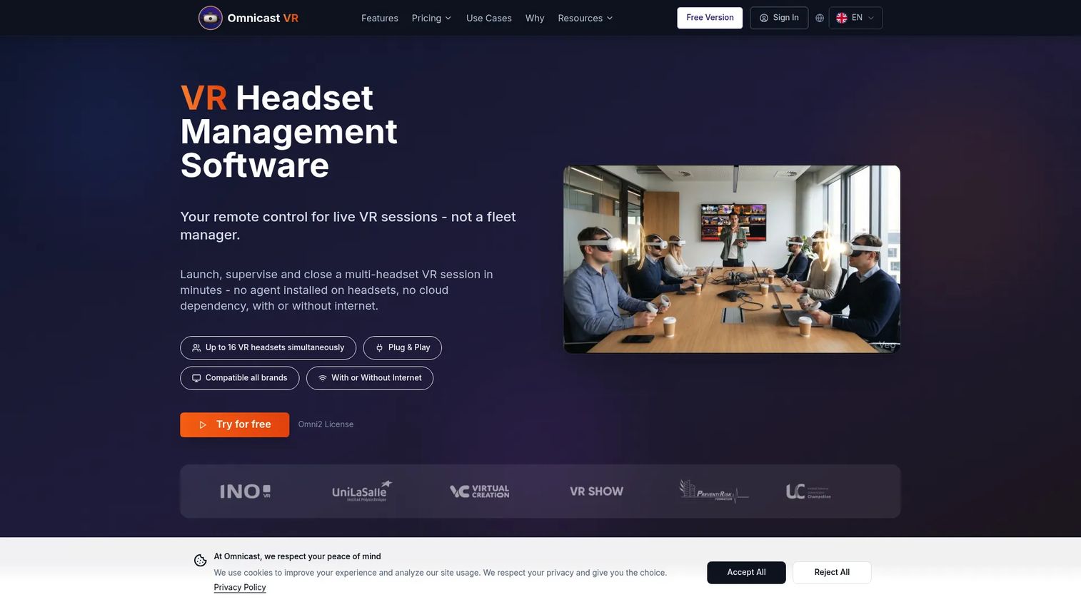 Omnicast VR platform for immersive video distribution.