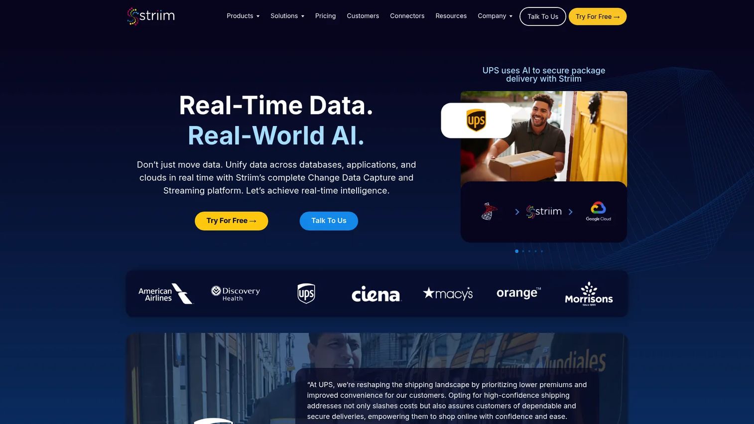Striim change data capture pipeline for continuous analytics data delivery