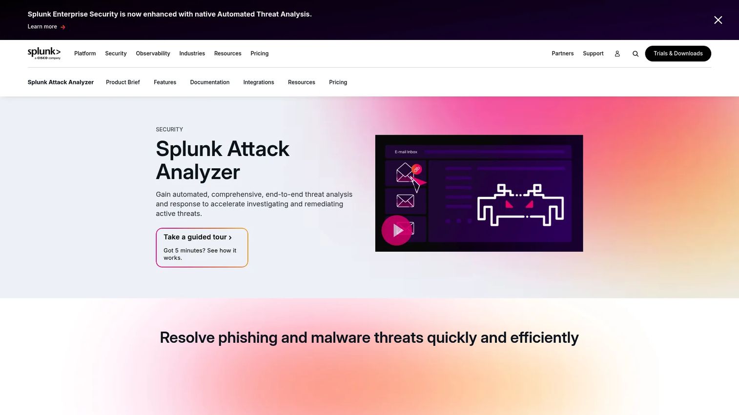 Splunk Attack Analyzer suspicious file and URL analysis interface