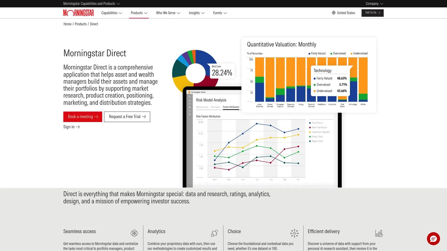 Morningstar Direct platform for fund research, portfolio analytics, and reporting