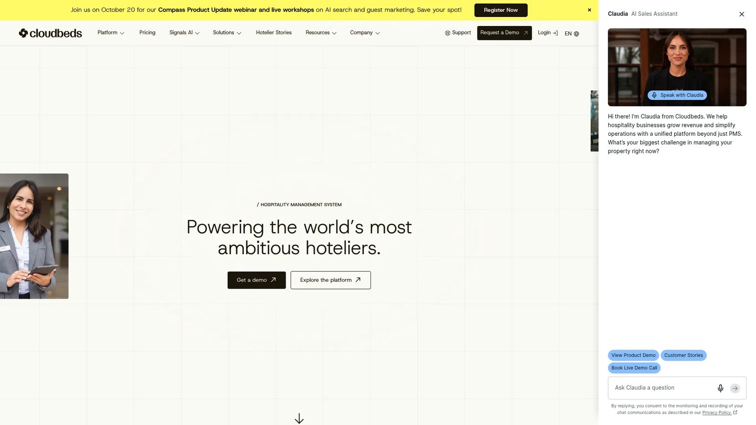 Cloudbeds hospitality software calendar and channel management interface.