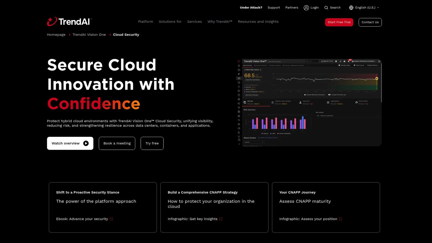 Trend Vision One cloud security platform homepage