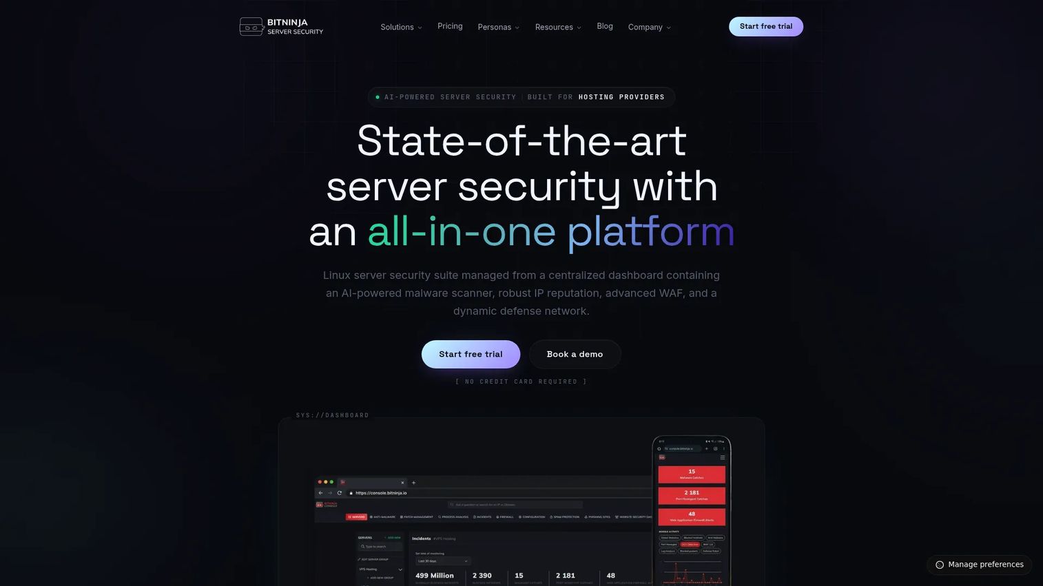 BitNinja server security dashboard for website protection