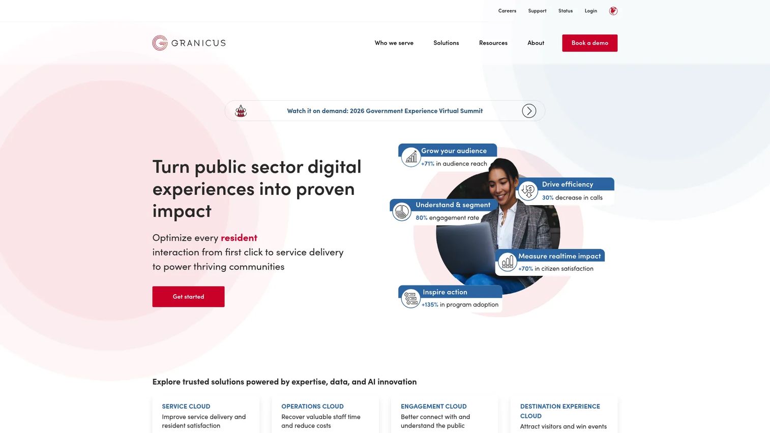 Granicus homepage screenshot showing government meeting and agenda management platform