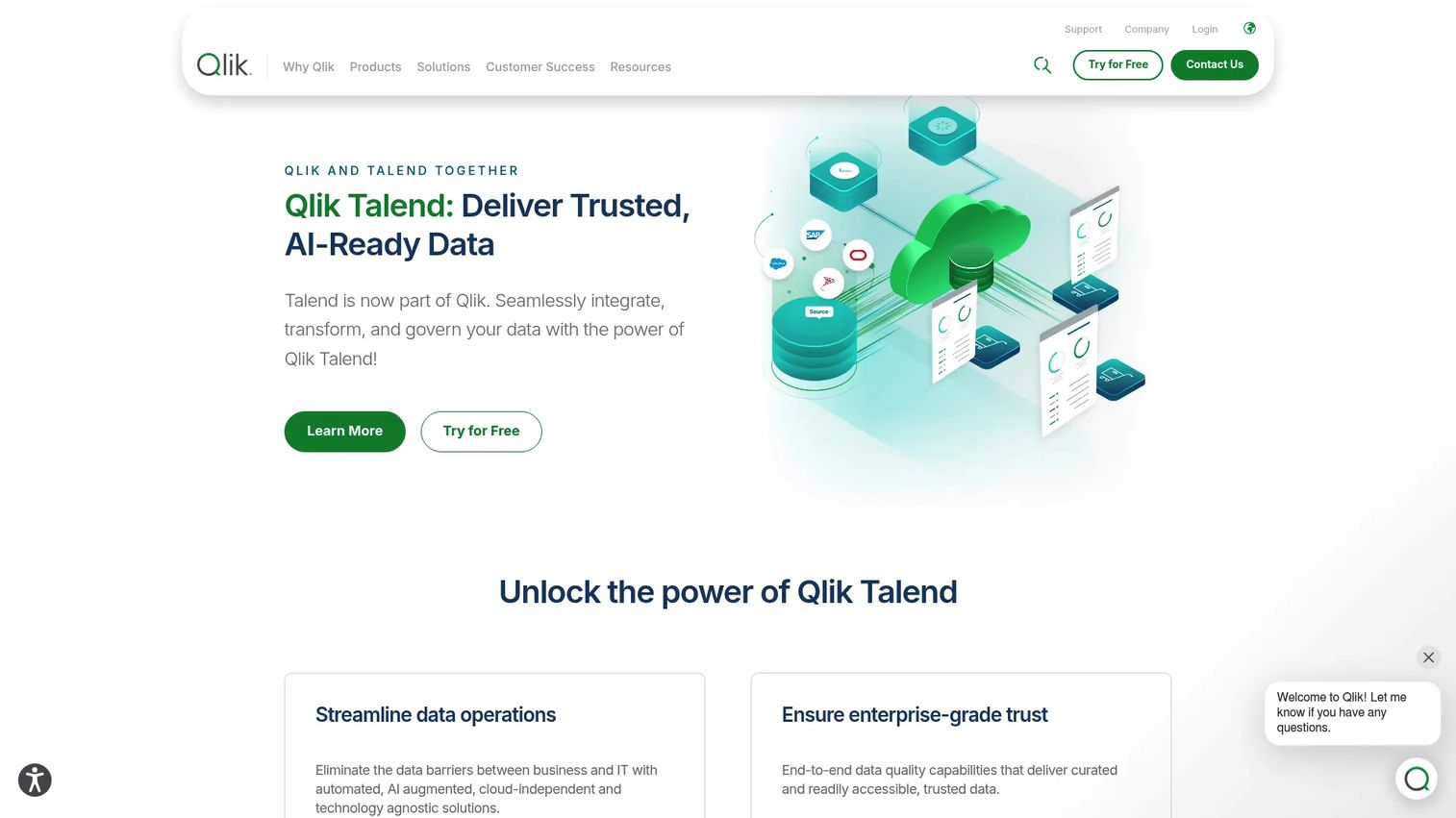 Talend homepage screenshot showing data integration platform