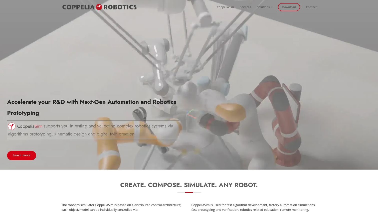 CoppeliaSim robotic manipulation environment with physics settings