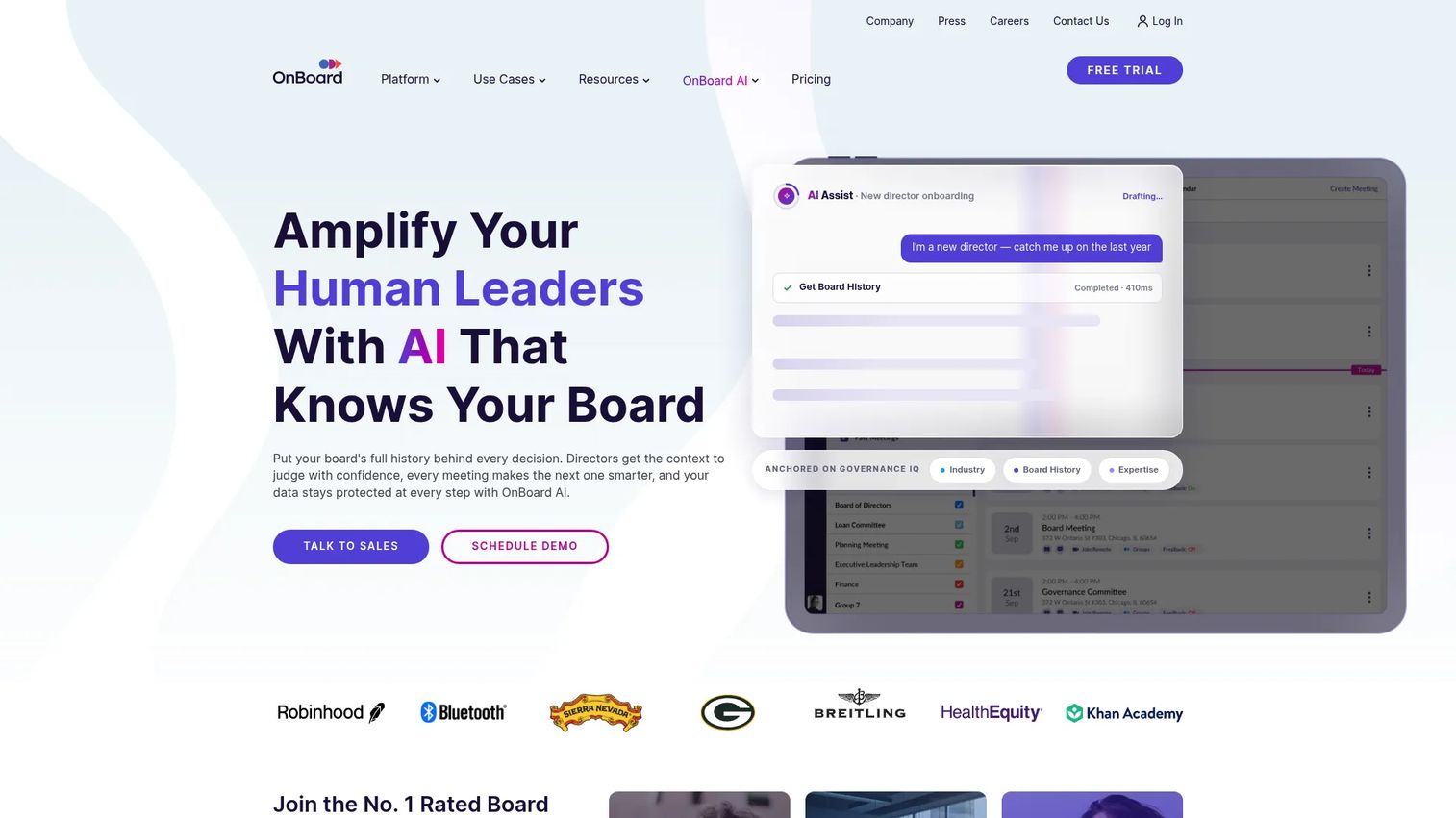 OnBoard board governance software homepage