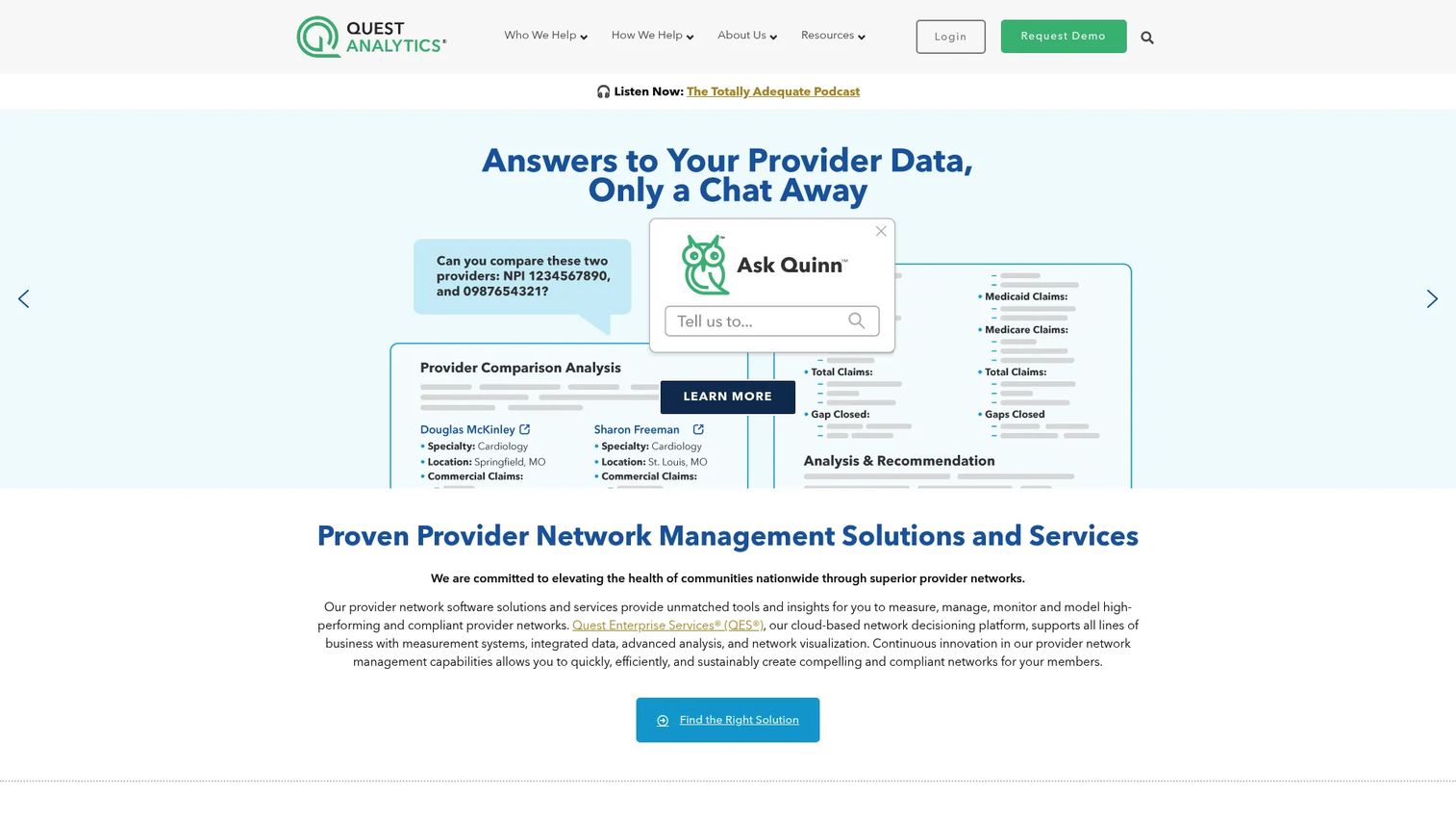Quest Analytics provider network analytics platform