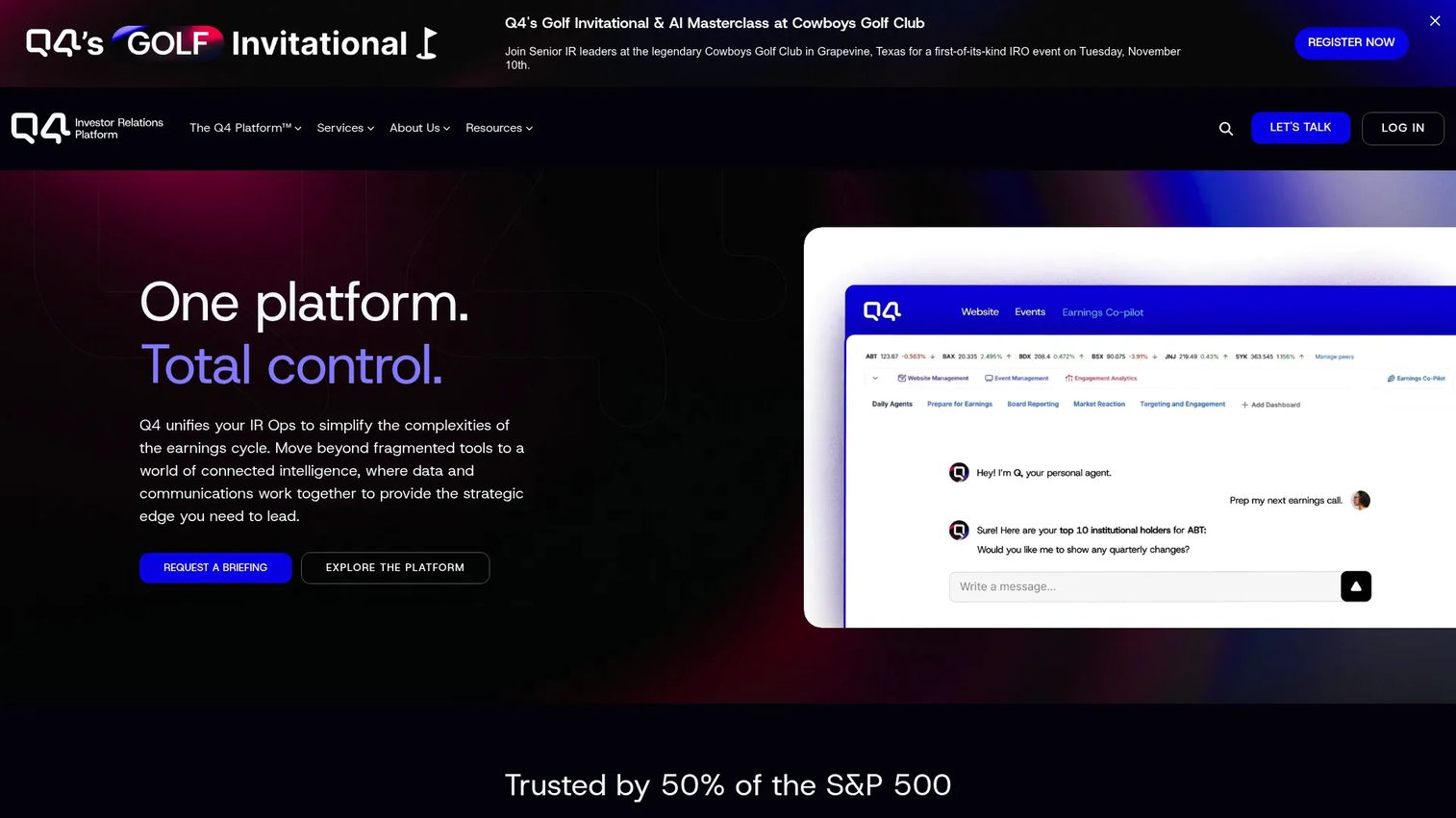Q4 Platform homepage screenshot