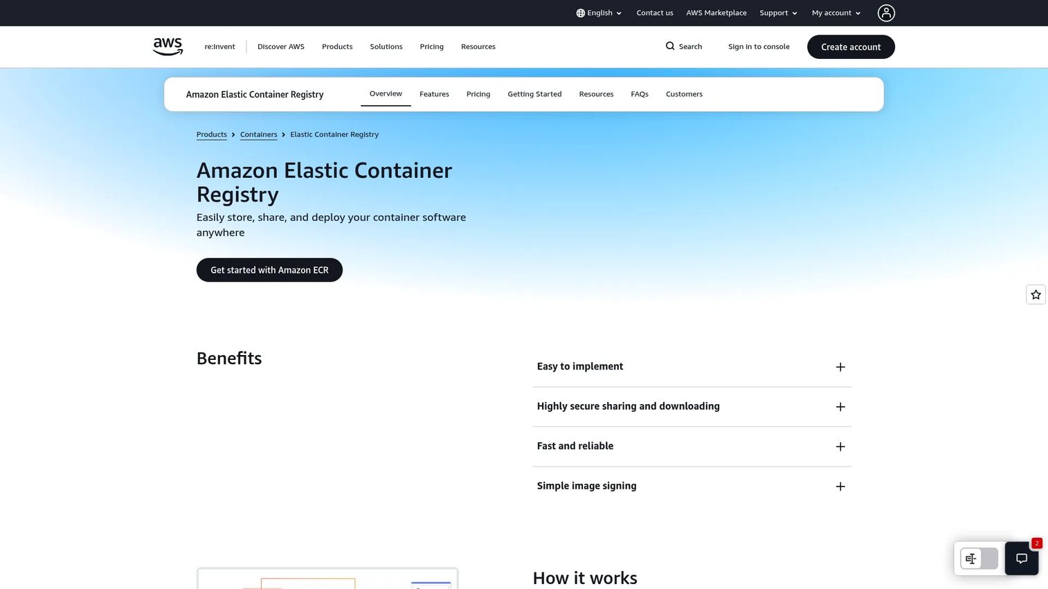 Amazon ECR repository dashboard