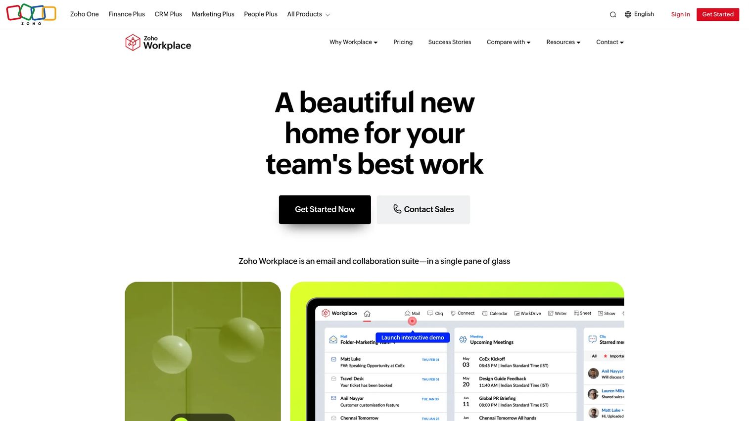 Zoho Workplace homepage screenshot