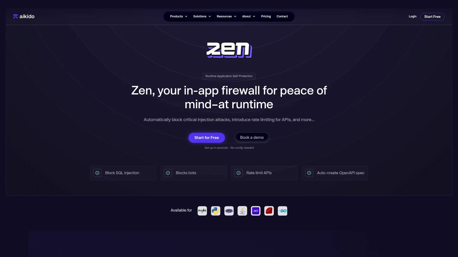 Aikido Zen embedded runtime protection for application security