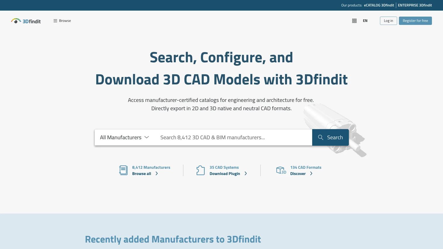 eCATALOG 3Dfindit parametric component configurator with 3D CAD download options