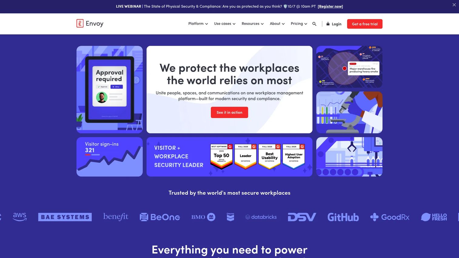 Envoy visitor check-in workflow and workplace dashboard
