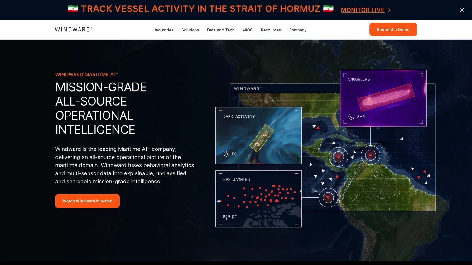 Windward maritime risk intelligence dashboard for vessel behavior monitoring
