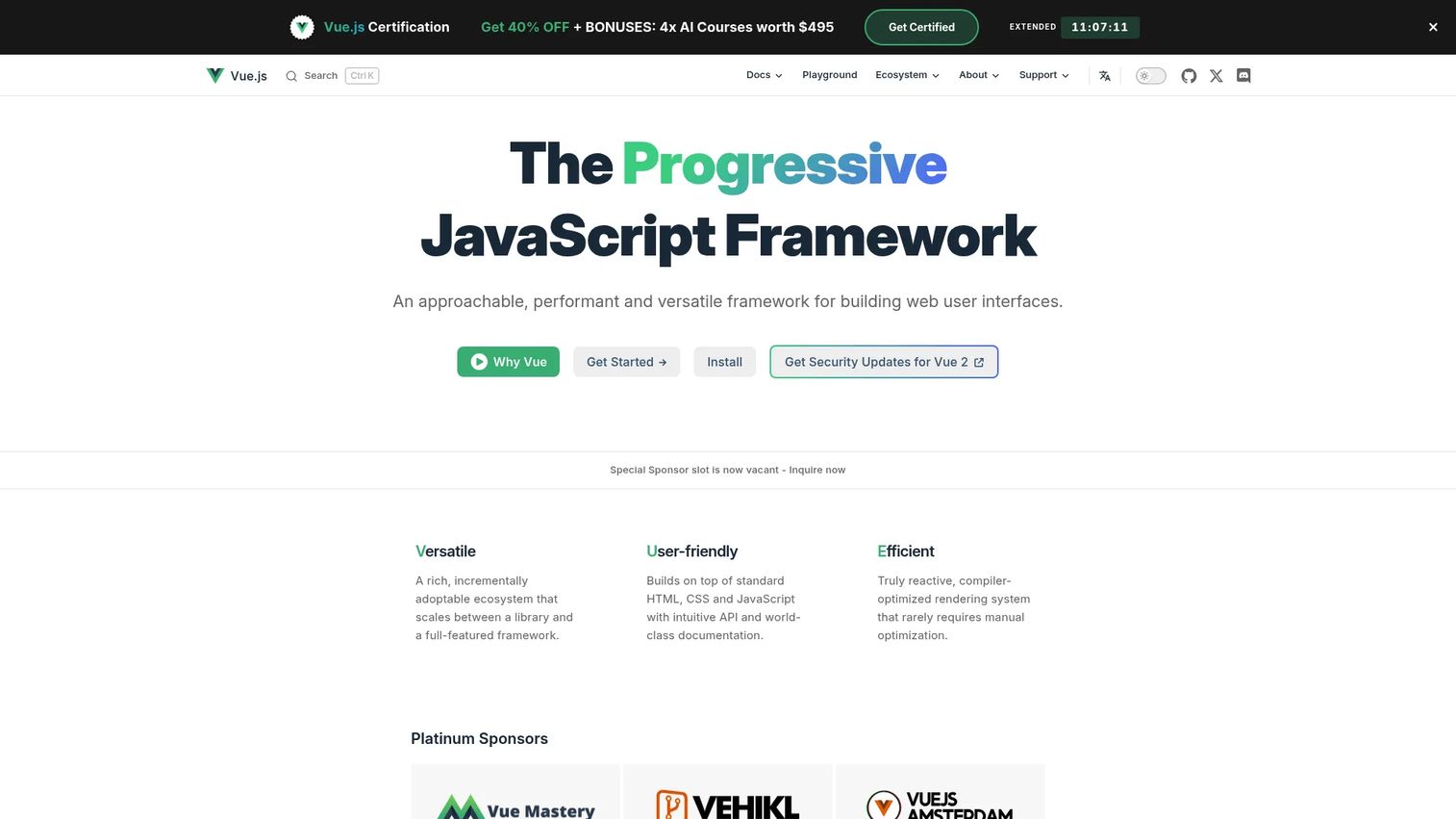 Vue homepage screenshot