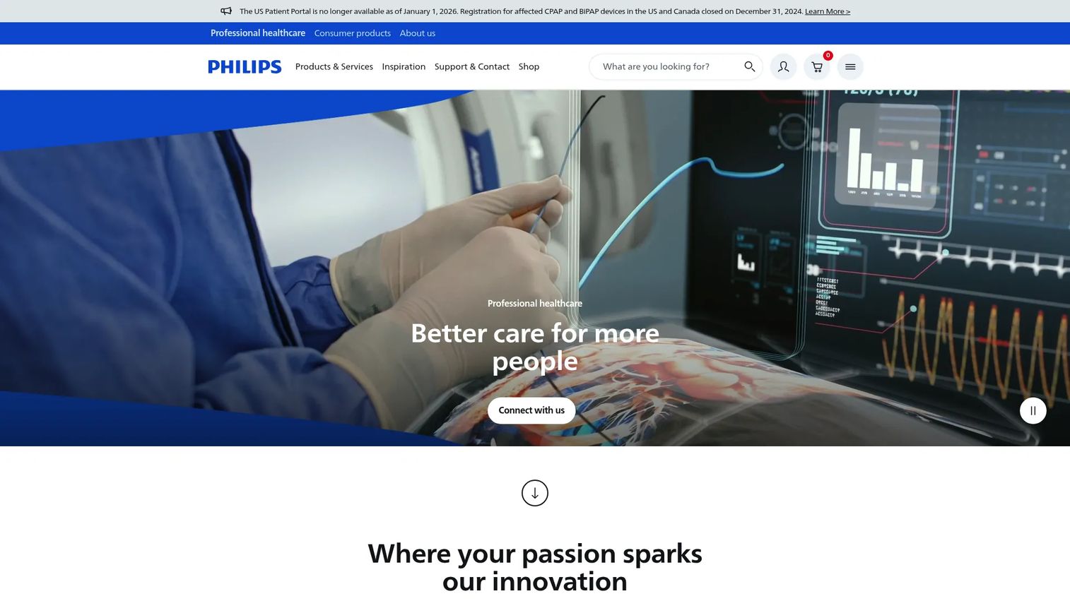 Philips HealthSuite Digital Platform homepage showing cloud health data services