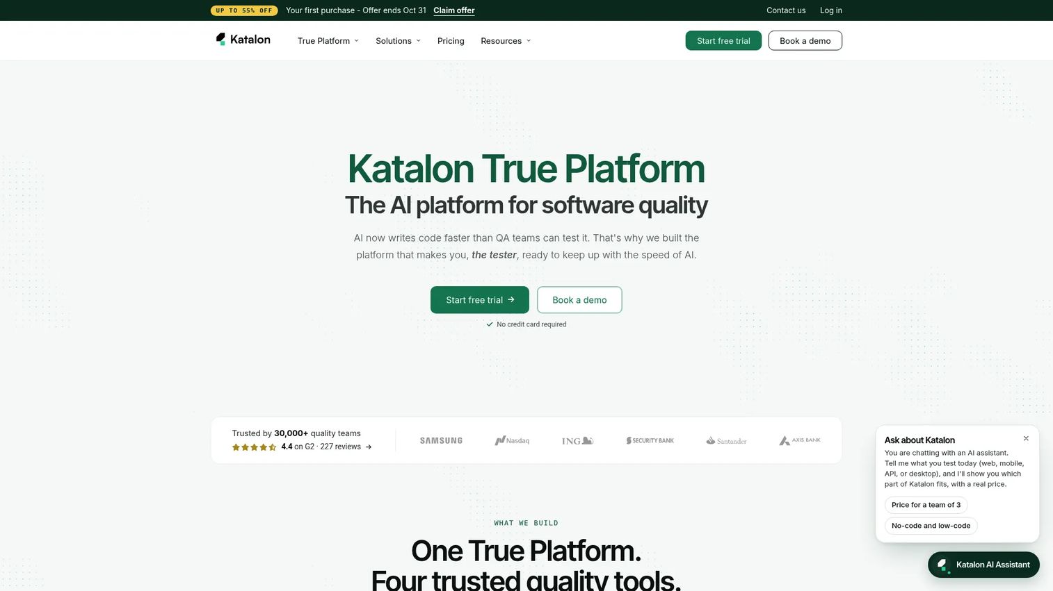 Katalon automation testing platform interface