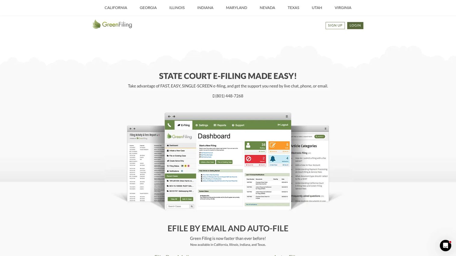 GreenFiling court e-filing service page
