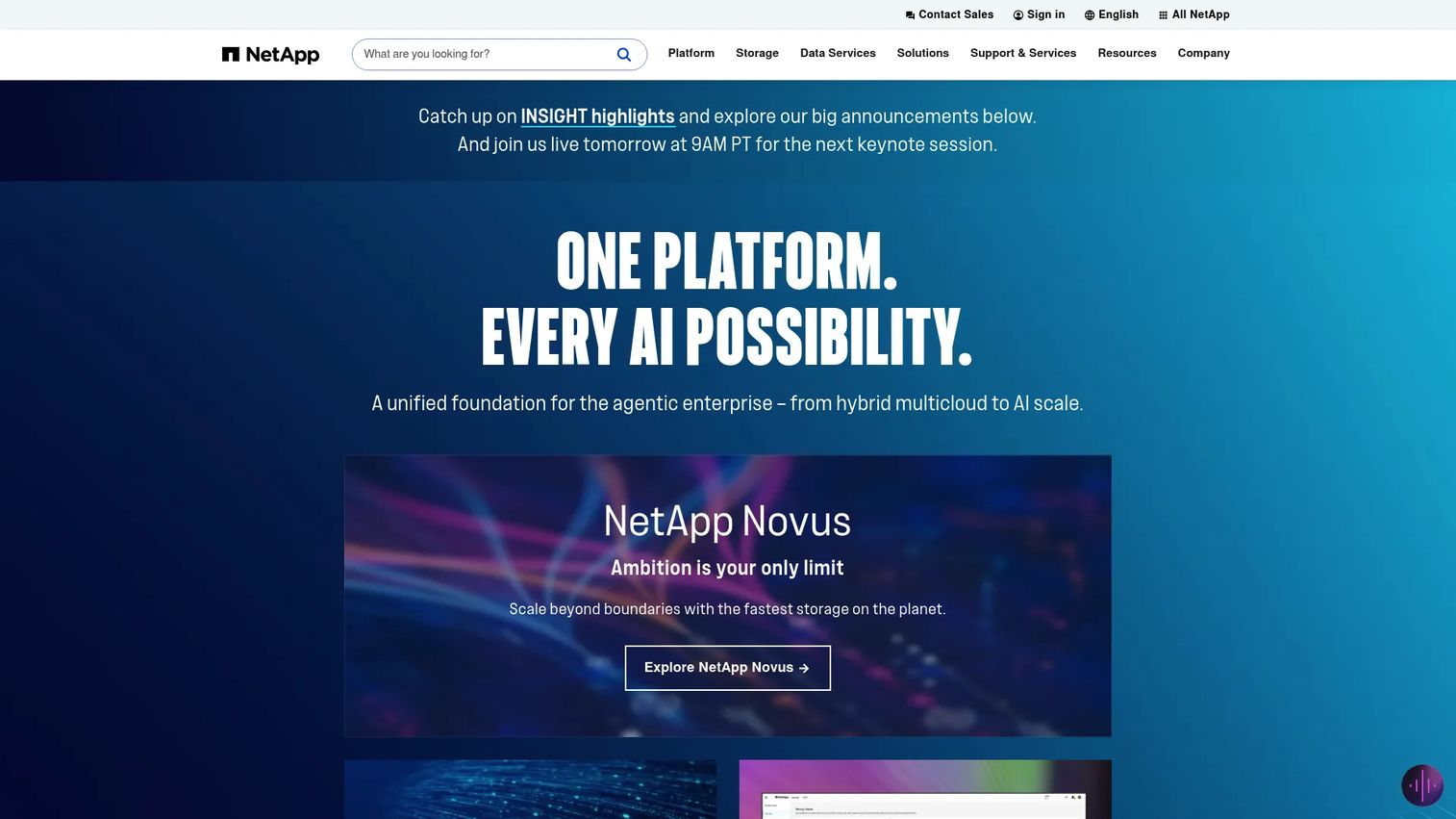 NetApp storage management dashboard for unified file, block, and cloud storage
