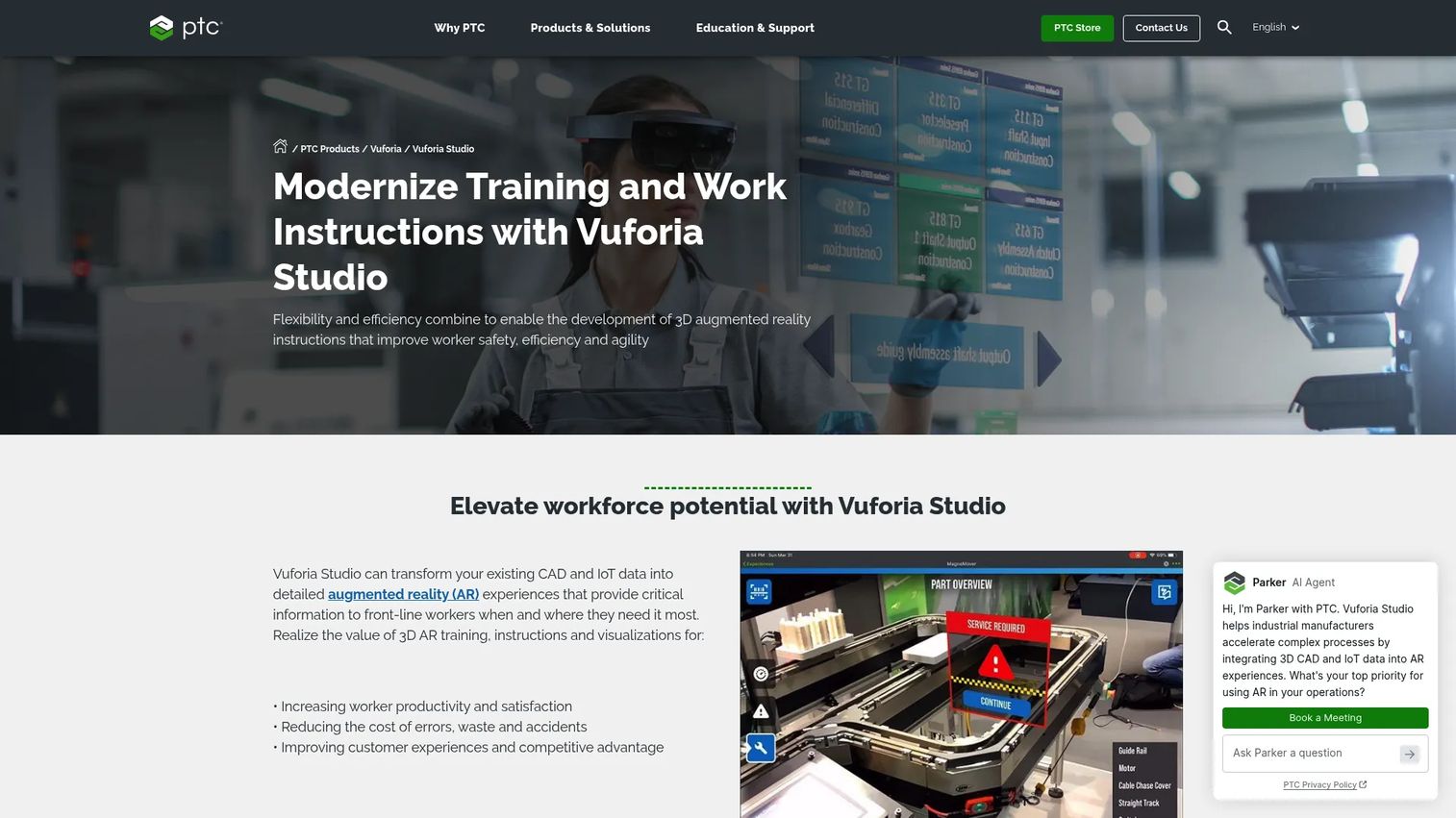 Vuforia Studio interface showing industrial AR authoring environment