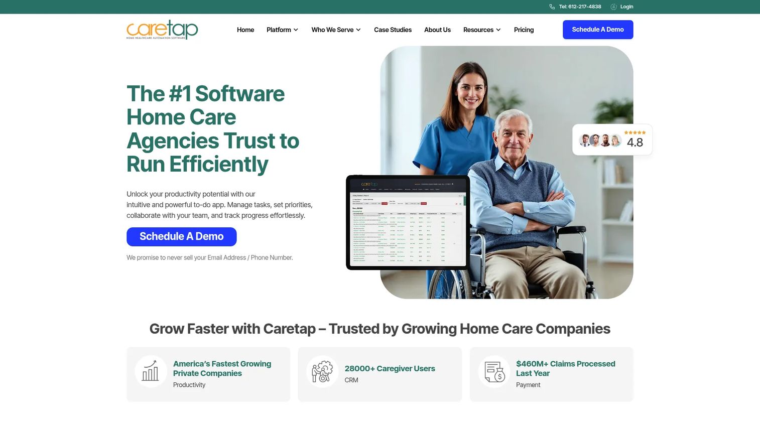 Caretap home care agency management software dashboard
