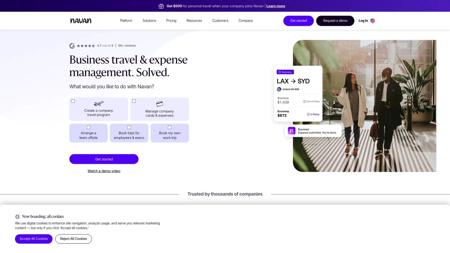 Navan travel and expense software dashboard