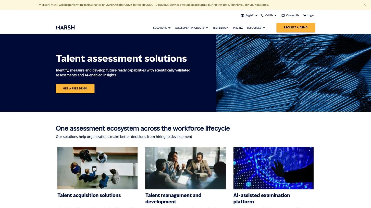 Mercer | Mettl homepage screenshot
