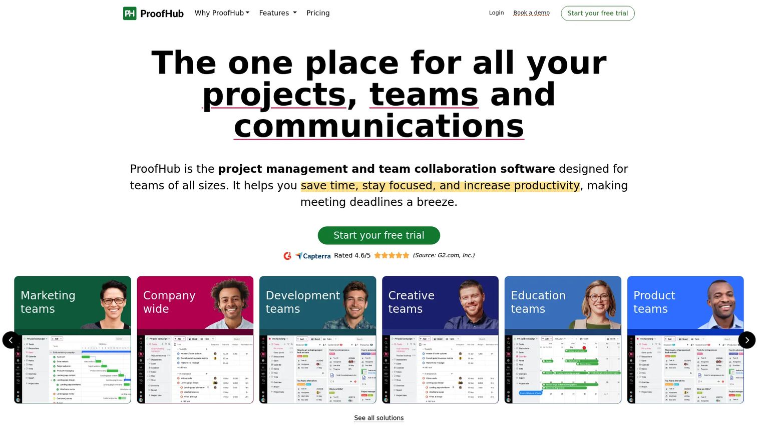 ProofHub Gantt chart and calendar view