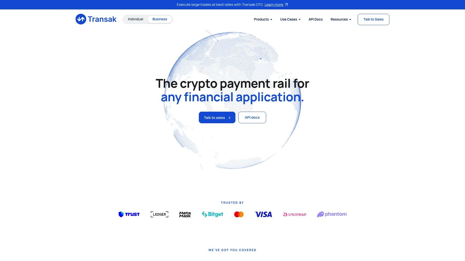 Transak homepage screenshot