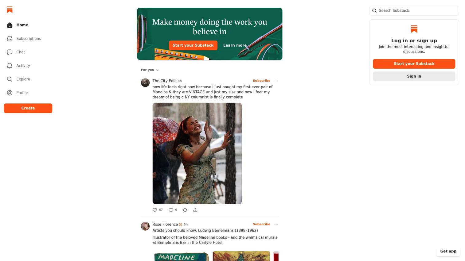 Substack publication page for newsletter publishing
