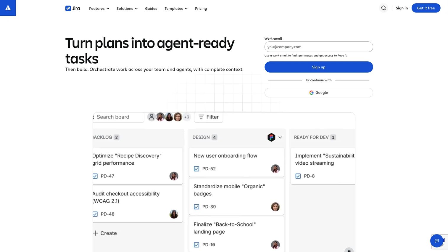 Jira software interface showing an Agile backlog, sprint board, and issue workflows