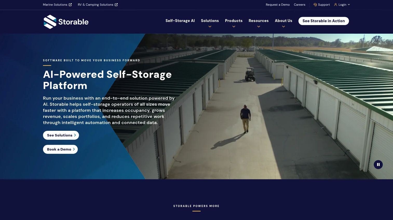 Storable self storage management dashboard for units, tenants, and billing