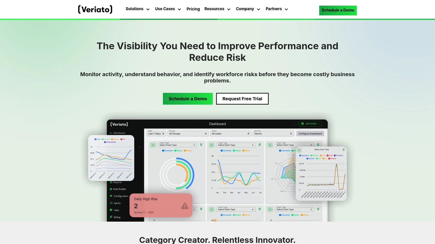 Veriato homepage screenshot