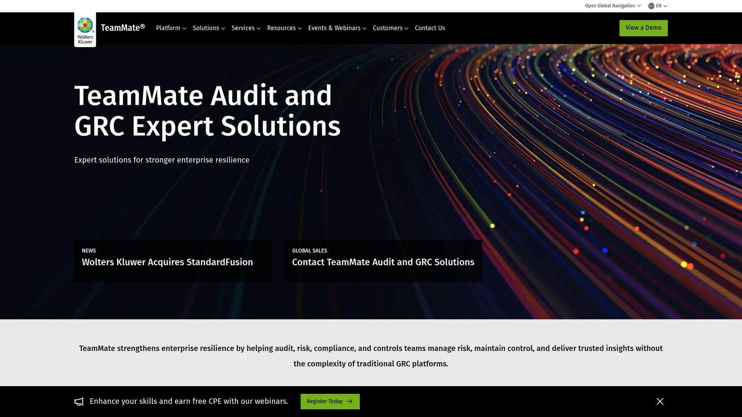 Wolters Kluwer TeamMate internal audit management dashboard