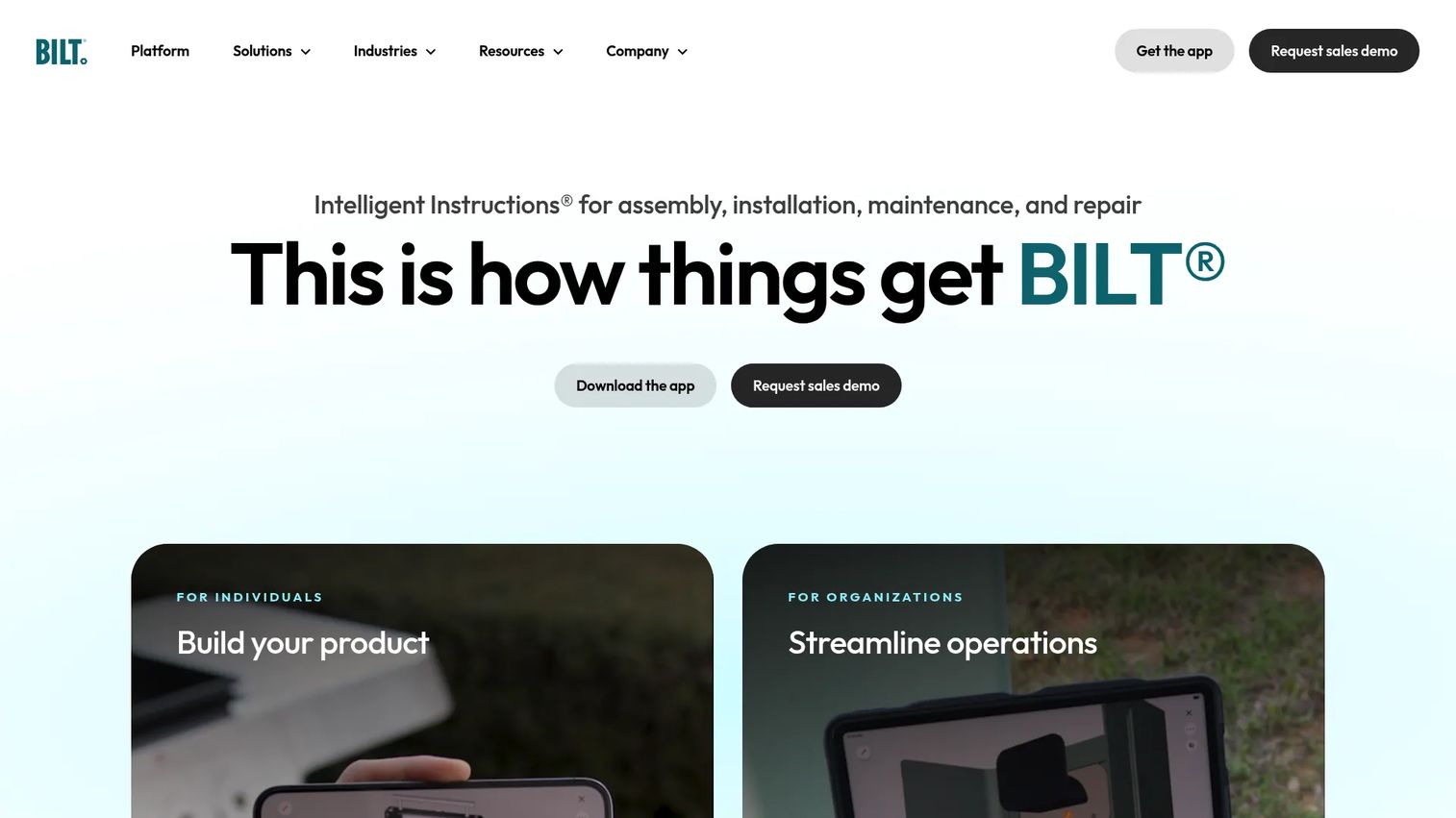 BILT 3D interactive work instructions homepage